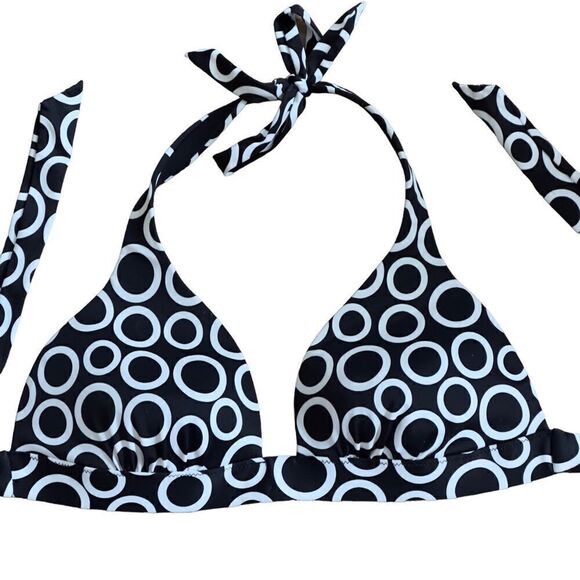 Victoria’s Secret Black & White Circle Triangle Bikini Top LARGE - Picture 4 of 10